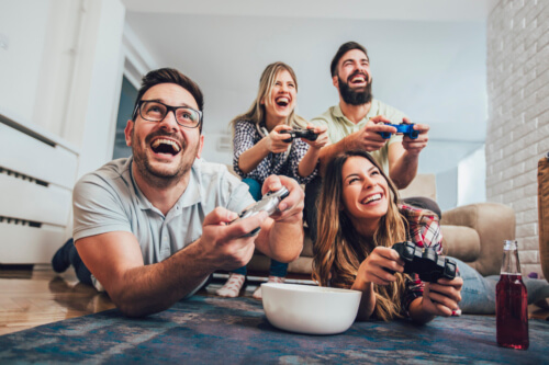 group of friends playing games together